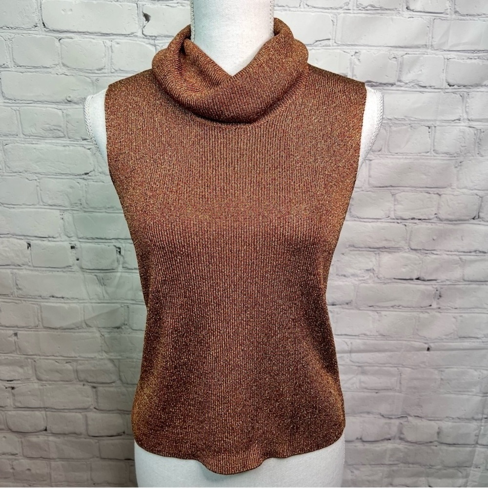 AUSTIN REED Cowl Neck Sleeveless Gold Sparkle Sweater Medium Petite
